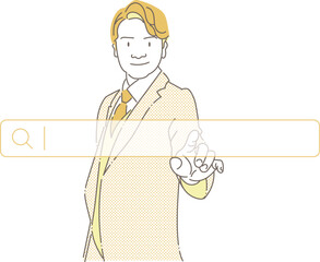 検索ツールを使うビジネスマン-モノクロ