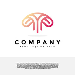 Letter T with line art style logo creative vector design. Gradient logo premium vector