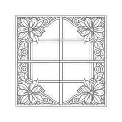 The pages of the vintage coloring book showcase a stunning open window with lovely flowers and leafs.