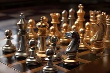 A chess board with a chess set created with generative AI tools