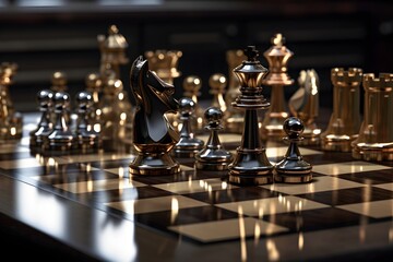 A chess board with a chess set created with generative AI tools