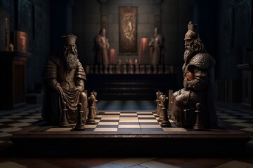 A chess board with a chess set created with generative AI tools