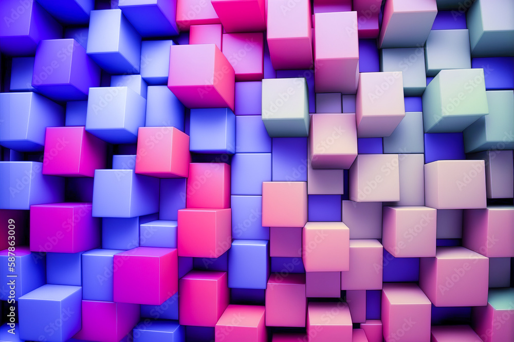 Poster abstract background of cube blocks wall stacking design neon pastel color for cubic wallpaper backgr