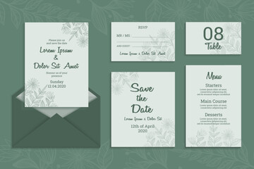 set of wedding template invitation with vintage floral or flower