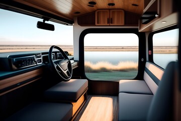 Graphic representation of Embrace the Freedom of the Road: Van Life Bus Interior. Generative AI. 