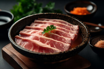 Fototapeta premium Raw Sliced Pork Collar - Shabu