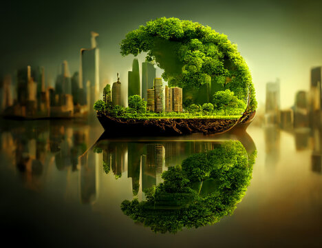 Green Economy, Green Solutions for a Sustainable Future. This illustration showcases various green solutions that contribute to a sustainable future. 