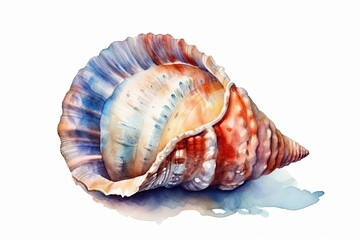 Obraz premium watercolor painting of a sea shell. Generative AI