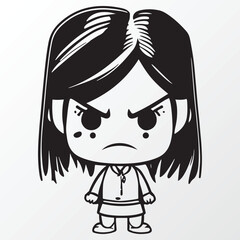 Cartoon young girl character sketch in anime style 