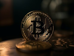 A close-up of a physical Bitcoin coin