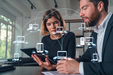 Businesspeople working together at office workplace. Concept of team work, business education,...