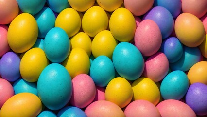 Fototapeta na wymiar Pink, Blue, and Yellow Easter Eggs, Made By AI, Artificial Intelligence