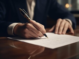 A close-up of a hand signing a business contract