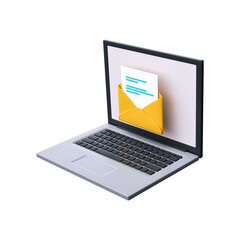 3d laptop with an envelope on the screen. Email or email marketing