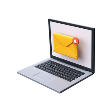 Email notifications. New email on laptop screen. 3d rendering.
