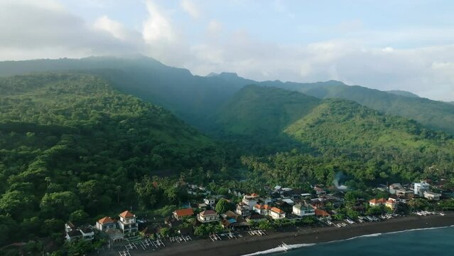 Drone view of Amed village in Bali, Indonesia