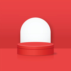 Minimal red podium and white background illustration. For presentation or product display, studio room
