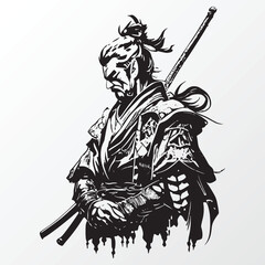 Cartoon samurai man character sketch in anime style