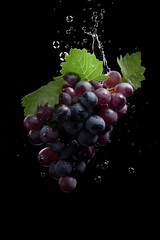 A bunch of grapes is falling into a water splash created with generative AI tools
