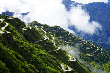 Amazing View of Old Silk Route Zig Zag Road Landscape in East Sikkim - obrazy, fototapety, plakaty