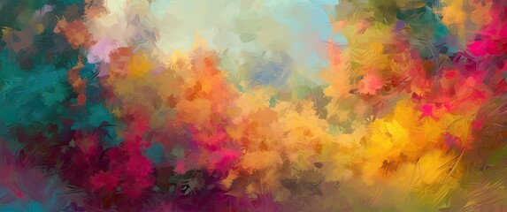 A colorful and vibrant background with expressive brushstrokes evokes a dreamy and peaceful atmosphere. Cool and warm tones blend together in a soft, impressionistic style