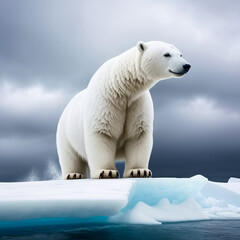 Obraz na płótnie Canvas Polar bear on an ice floe in the ocean. Generative AI