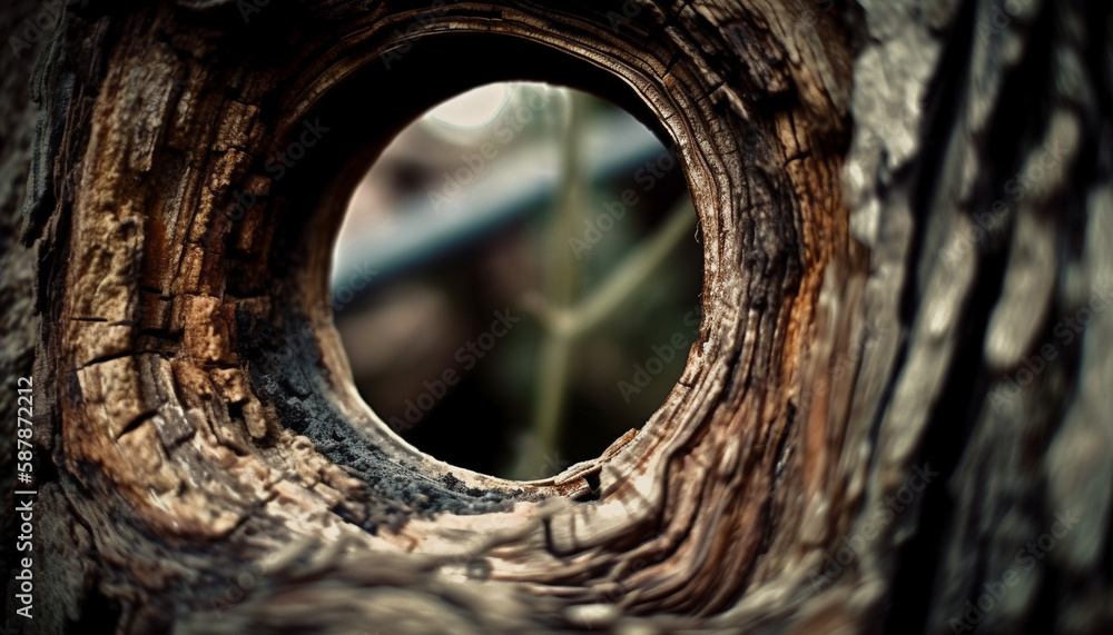 Poster rusty, weathered tree trunk with hole design generated by ai