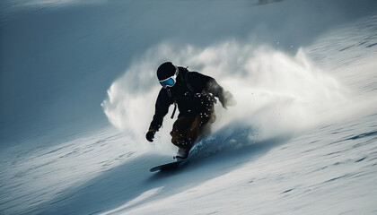 Men snowboarding down mountain extreme sports freedom generated by AI - obrazy, fototapety, plakaty
