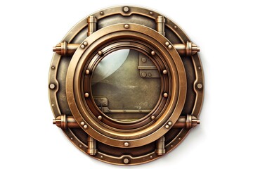 Obraz premium round metal porthole with bolts on a plain white background. Generative AI