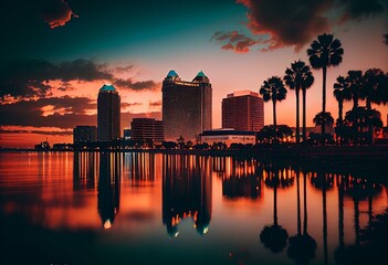 St. Pete, Florida, USA Cityscape on the Bay at Dusk. Generative AI - obrazy, fototapety, plakaty