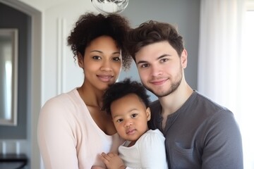 Fototapeta na wymiar Multiracial family at home created by Generative AI 