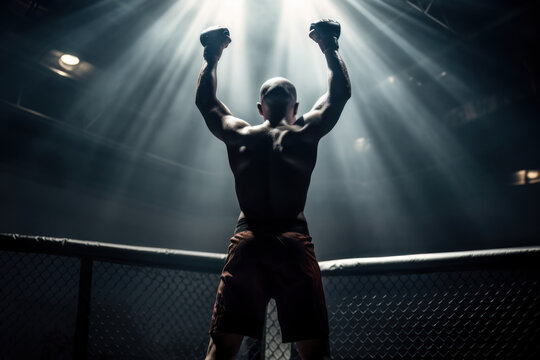 Mixed-martial artist athlete celebrates win in the cage created by Generative AI