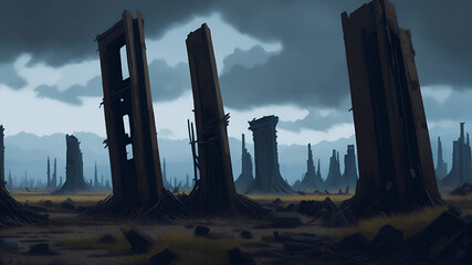 A Desolate Wasteland of Ruins and Rusted Metal. Generative AI