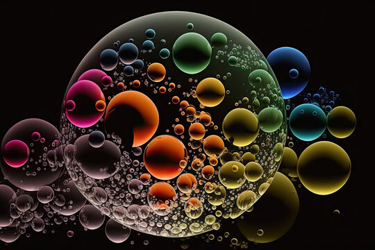Background image with different colorful large and small bubbles