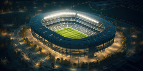 Fototapeta na wymiar Soccer stadium at night from above. Generative AI