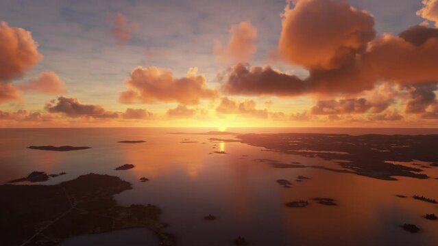 Sunset Aerial landscape of L'Anse aux Meadows National Historic Site. Canada
