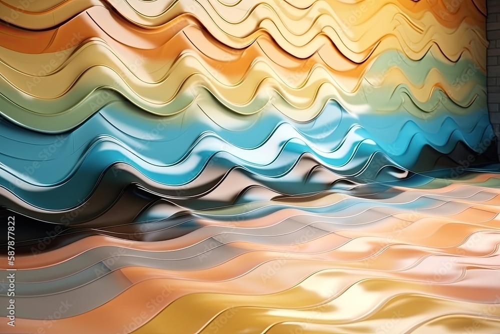 Poster wall with a dynamic wave pattern. generative ai