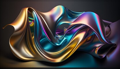 Abstract 3D holographic Iridescent Background with Colorful Gradient on metallic Material, Design Visual for Wallpaper, Banner, or Cover, generative ai