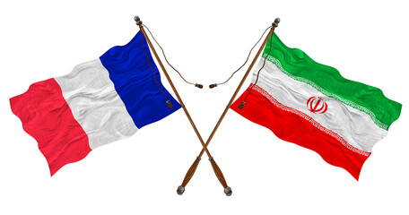 National flag  of Iran and France. Background for designers