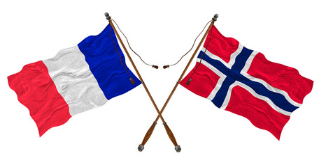 National flag  of Norway and France. Background for designers