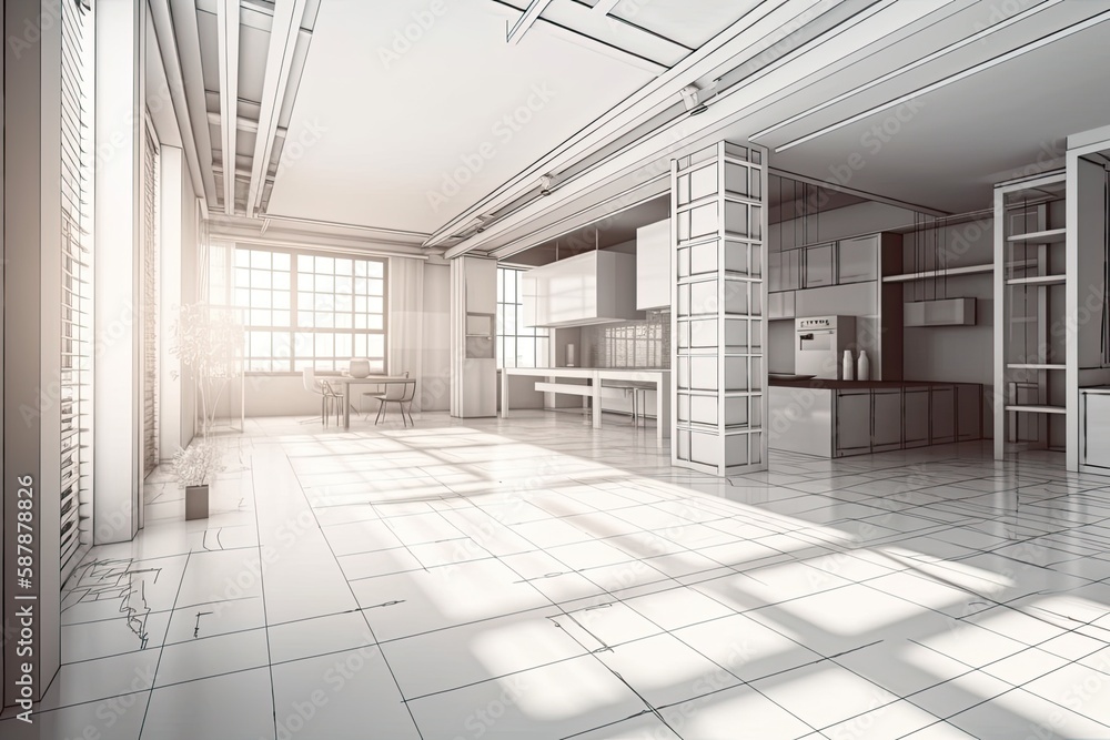 Poster bright and airy room with multiple windows and natural light. generative ai