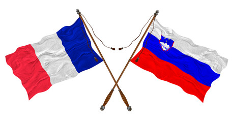 National flag  of Slovenia and France. Background for designers