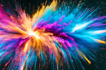 Multicolor splash of particles festival of colors powder burst exploding and splashing powder. Abstract colored background. Holy festival. Generative AI..