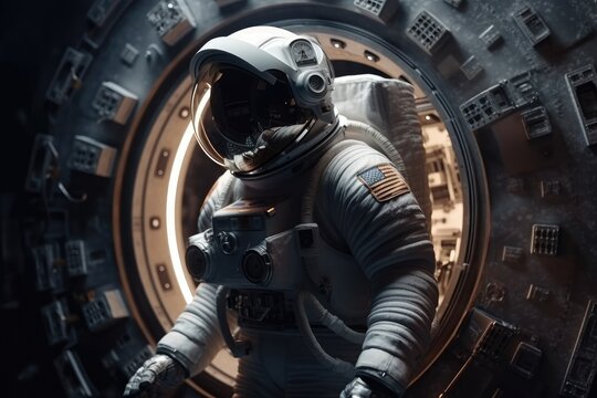 space-suited astronaut standing in a tunnel. Generative AI