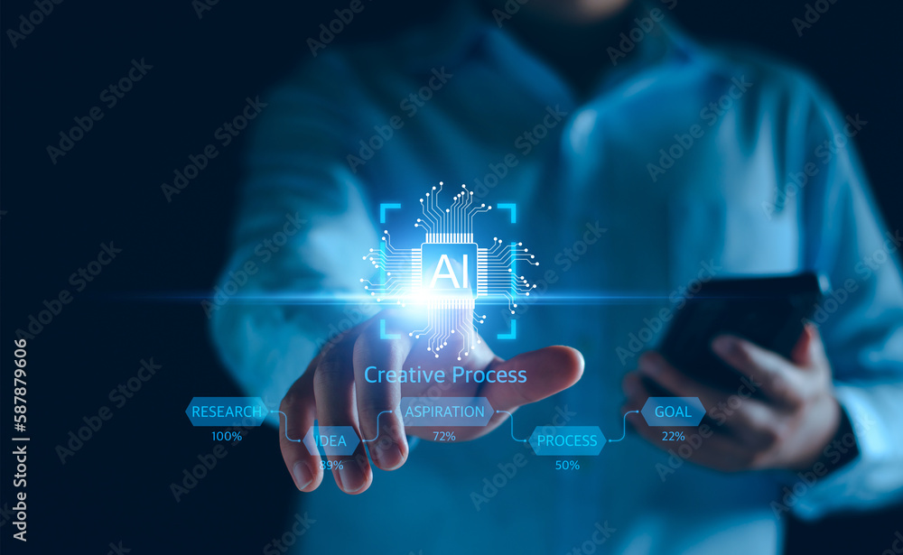 Poster ai learning machine technology concept. ai development to help work, ai learning and expert artifici