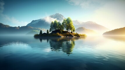 island on middle of the lake