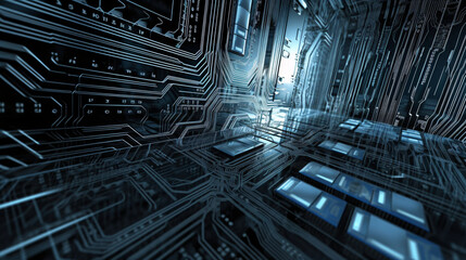 Fototapeta premium electronic circuit board with processor generative ai