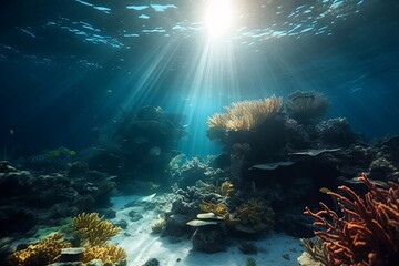 Fototapeta na wymiar Underwater Blue Abstract background. Ocean Nature Seascape Wallpaper