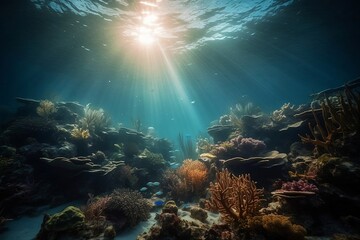 Obraz na płótnie Canvas Underwater Blue Abstract background. Ocean Nature Seascape Wallpaper
