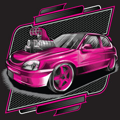 pink drag race illustration isolated in black background for poster, t-shirt, graphic design, business element, and card © wendy